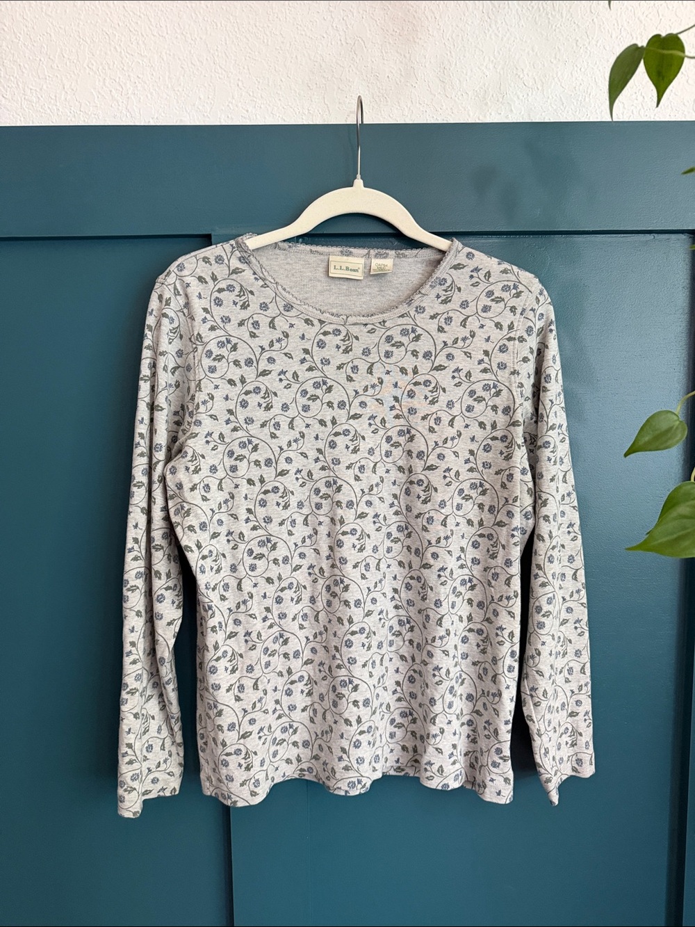 Vintage L.L. Bean 100% Cotton Long Sleeve Floral Print Shirt Natural Fibers
